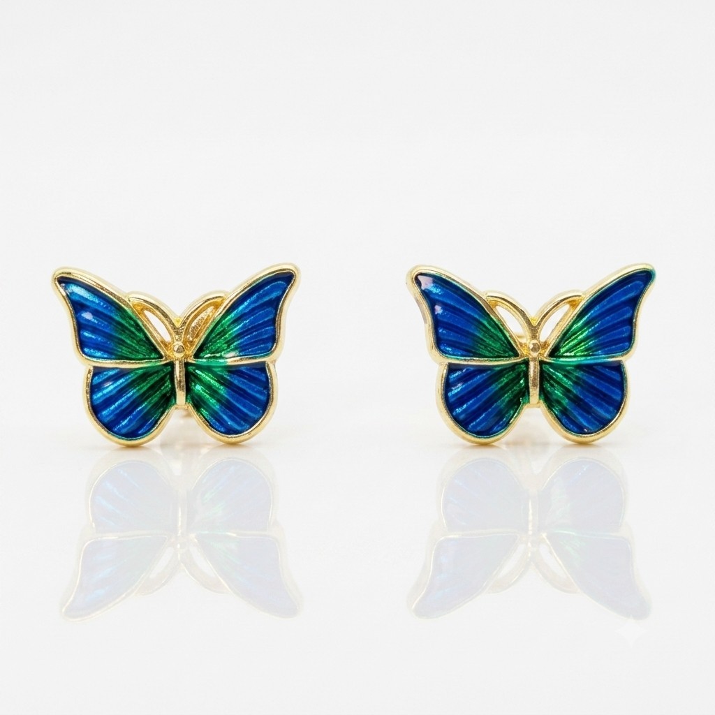 Elegant Oil Painted Green Butterfly Animal Jewelry Earrings Stud for Women Girl