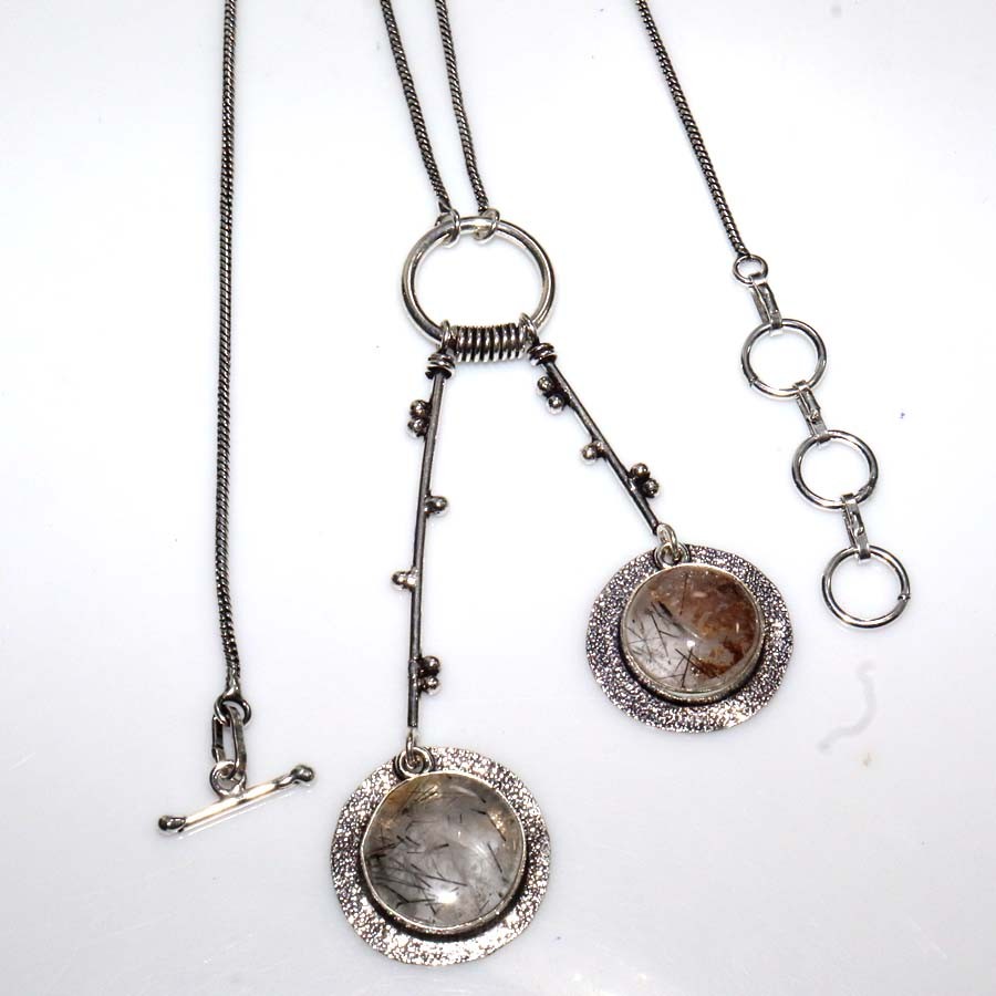 925 Silver Plated Outstanding Natural Black Rutile Necklace 17″ Trendy GW