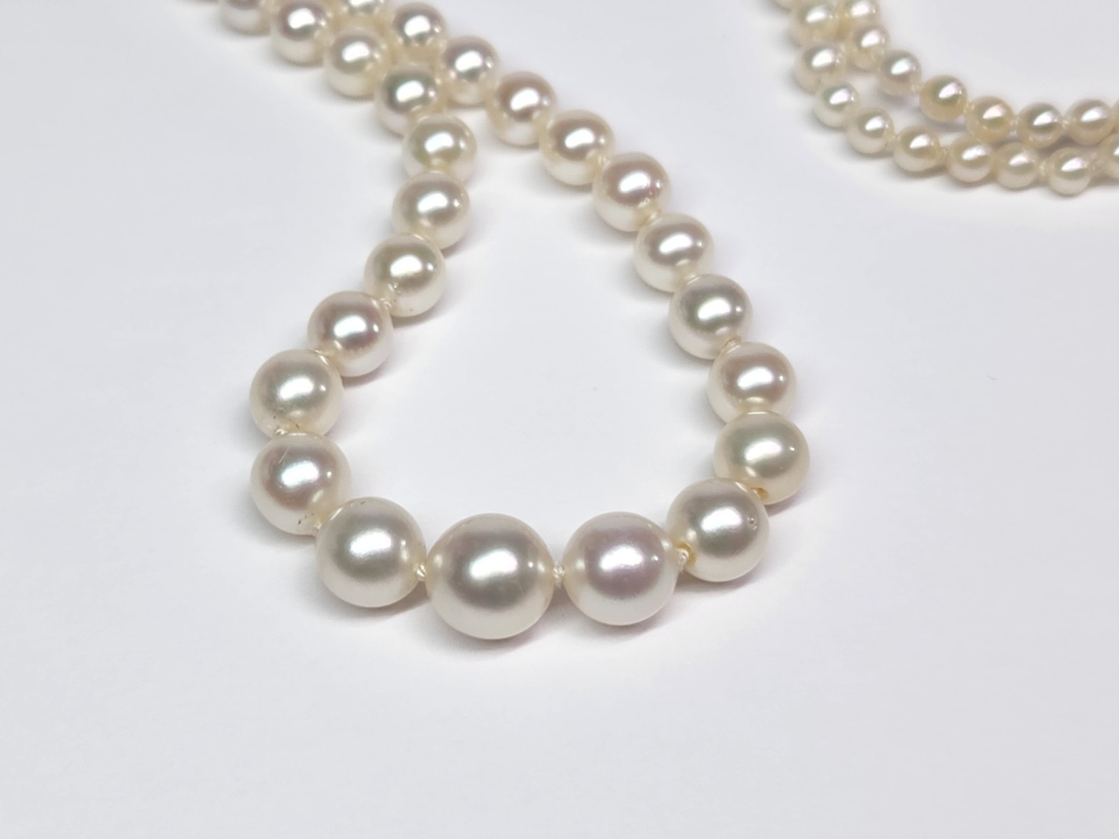 VINTAGE 2.50-8.00mm AKOYA Cultured Pearl & Diamond Graduated 20″ Strand Necklace