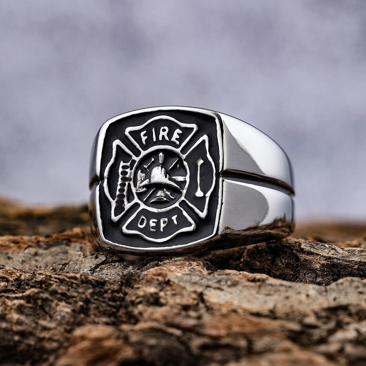 Men’s Personality Fire Polices Firelighter Trend Stainless Steel Rings Size 8-14