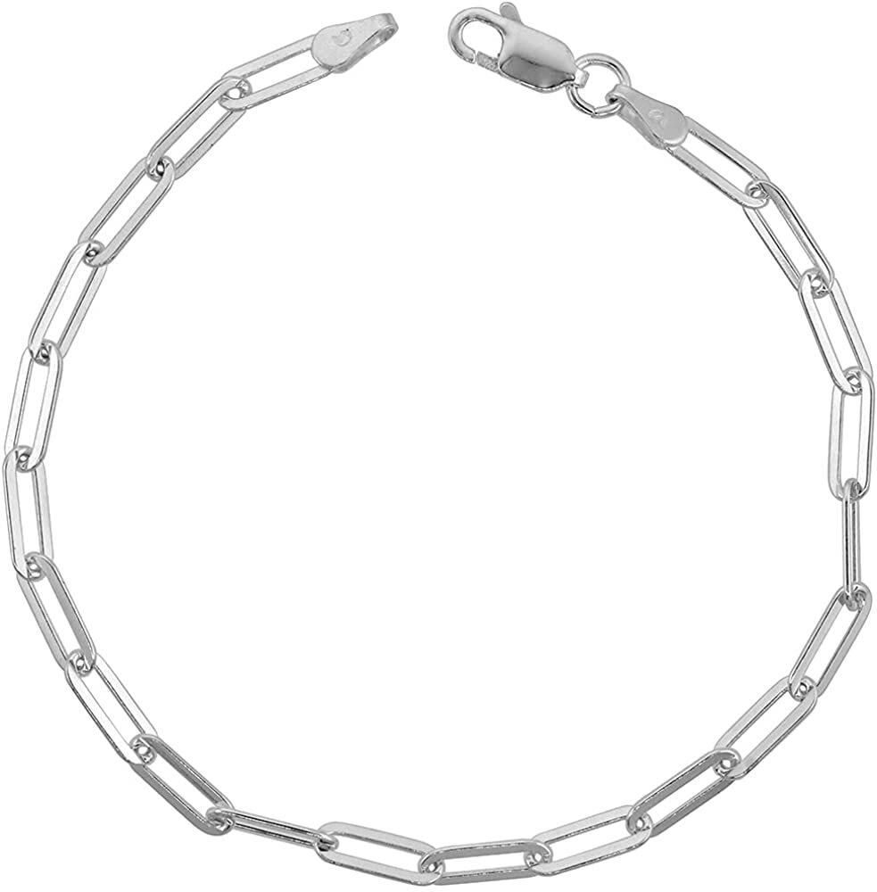 925 Sterling Silver Paperclip Chain Necklace Bracelet 5.5 mm Sizes 7-30 inch