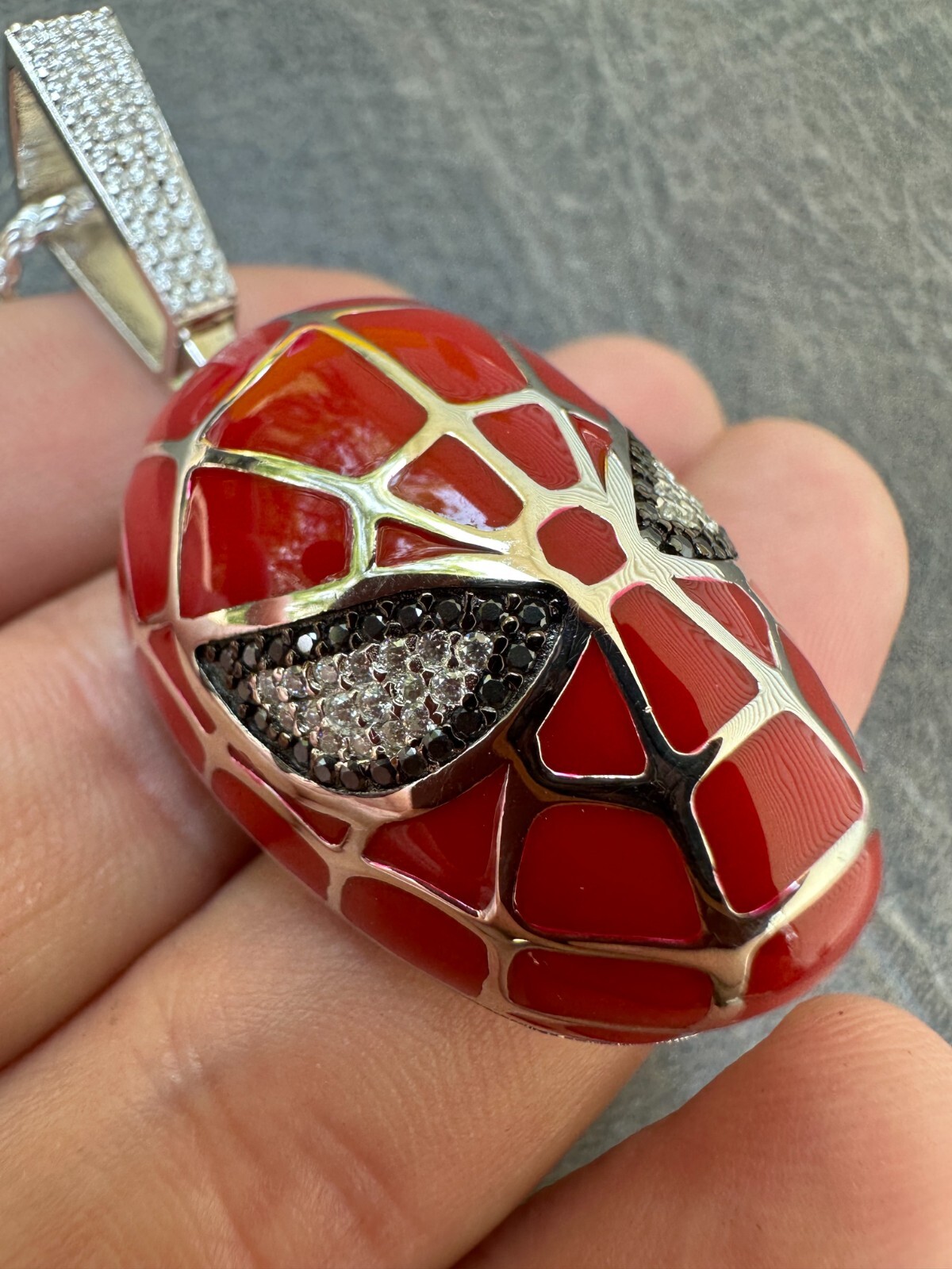 MOISSANITE Spider-man Mask Real 925 Silver/Gold Plated Iced Pendant Out Necklace