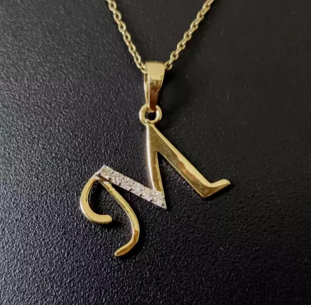 1Ct Round Cut Real Moissanite Letter ”M” Pendant 14K Yellow Gold Plated Silver