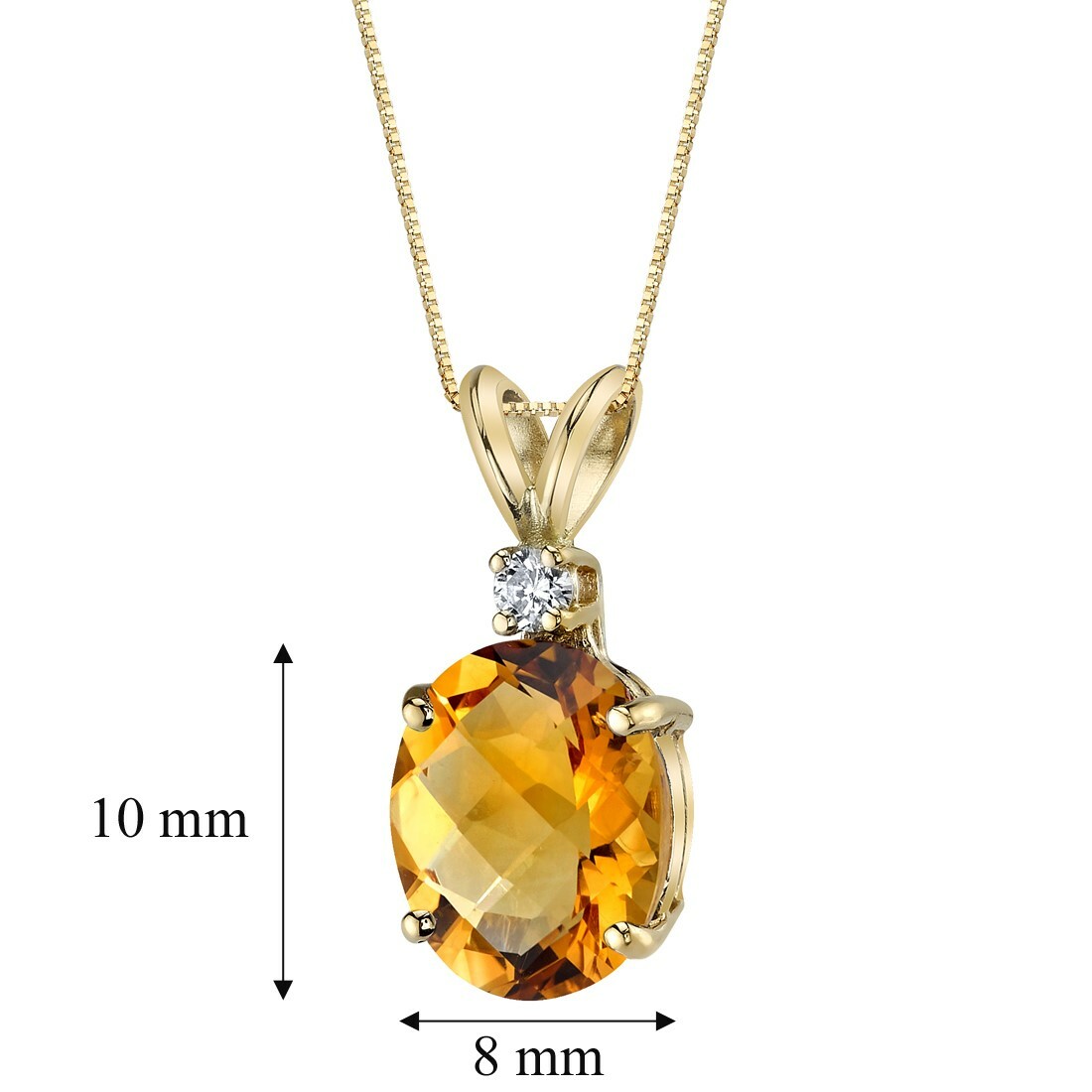 Oravo 14 Kt Yellow Gold Oval 2.25 cts Citrine Diamond Pendant