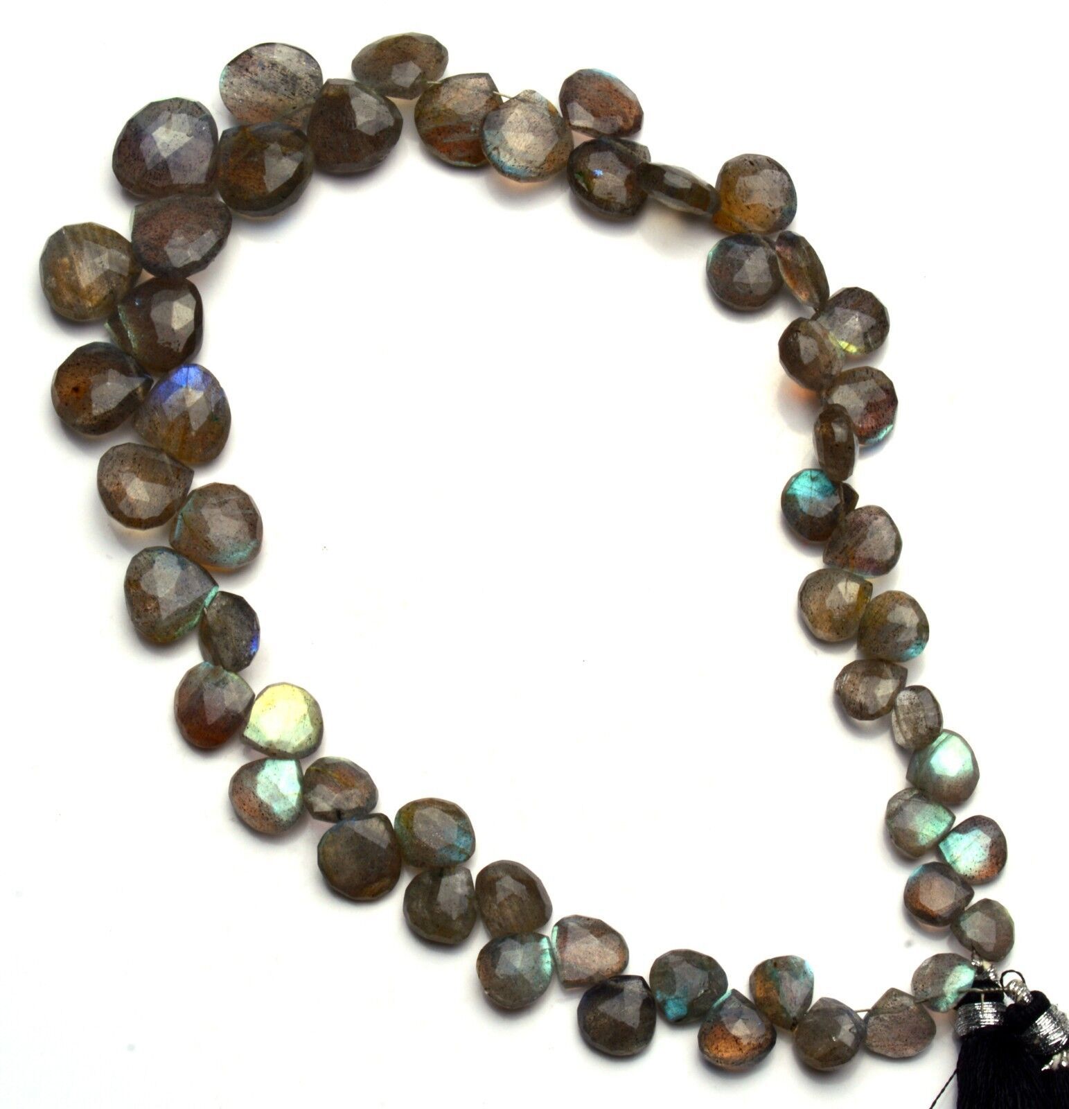 Natural Gem Blue Flash Labradorite 7 to 13MM Faceted Heart Shape Briolettes 12″