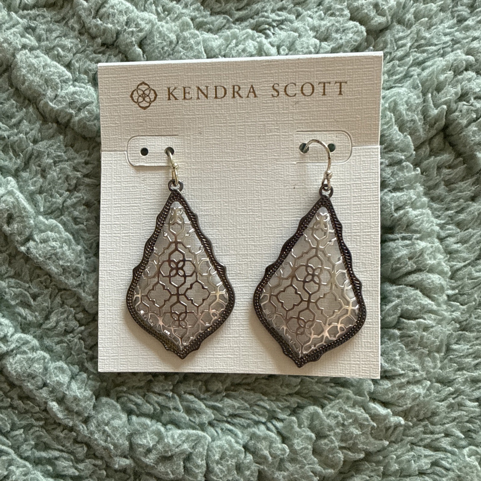 Kendra Scott Addie Silver Filigree Mix Teardrop Drop Earrings, Hook Closure