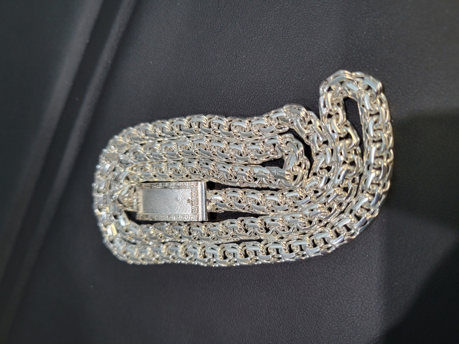 925 sterling silver Chino Link Greek Lock Chain 26″ 5mm Plata Solida Cadena 39g