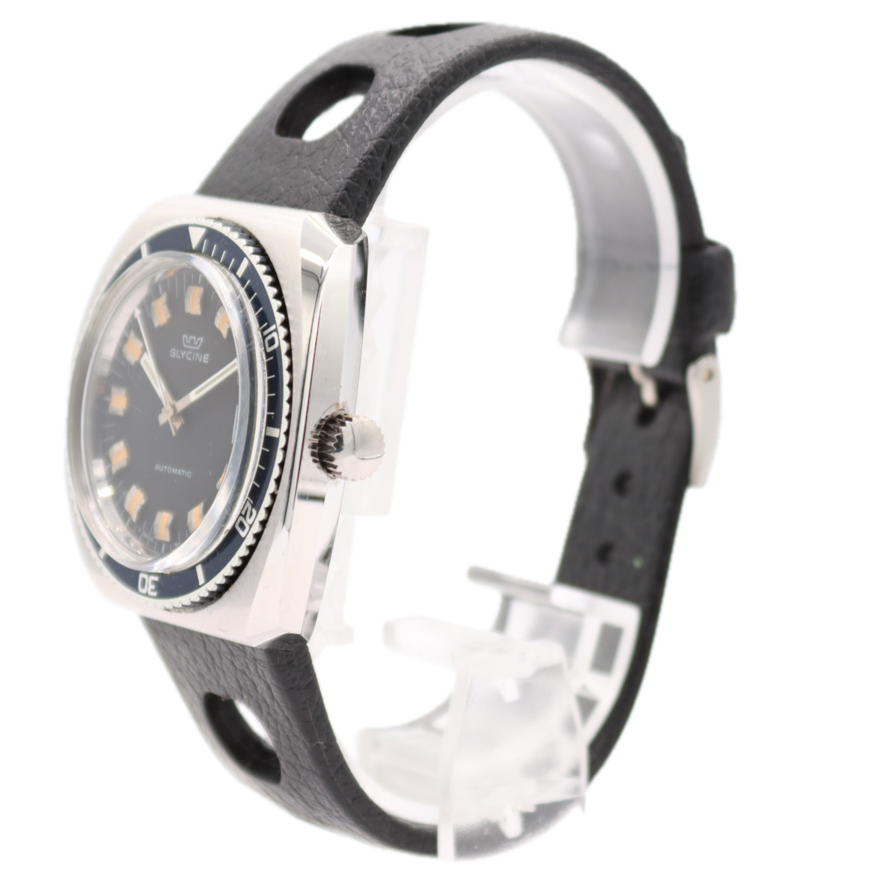 34mm Glycine 313.144 70s Cushion Diver Black Dial Automatic Wristwatch Swiss