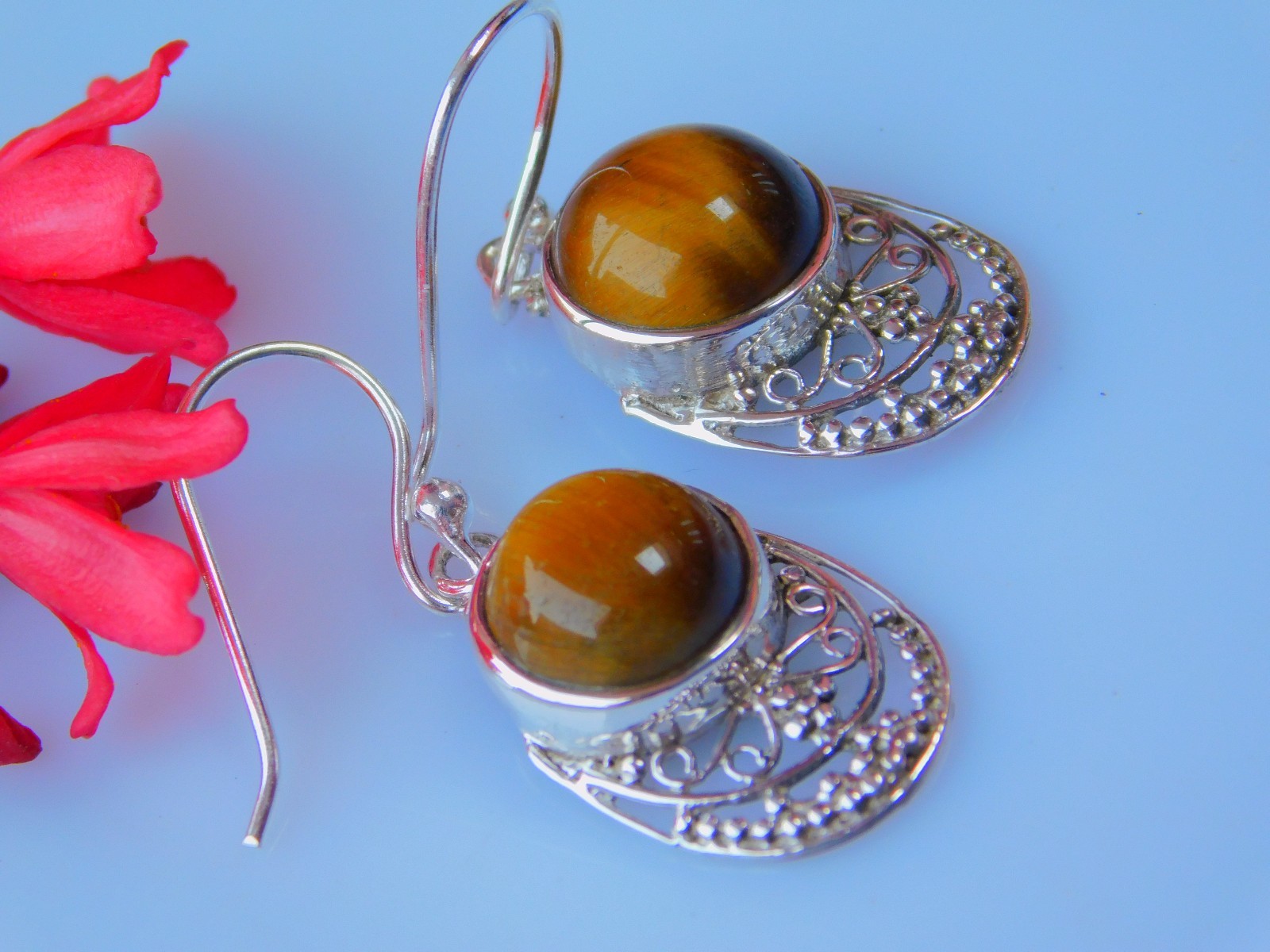 Stunning Top 925 Sterling Silver Earrings Solid Silver Earring With Tiger’s Eye