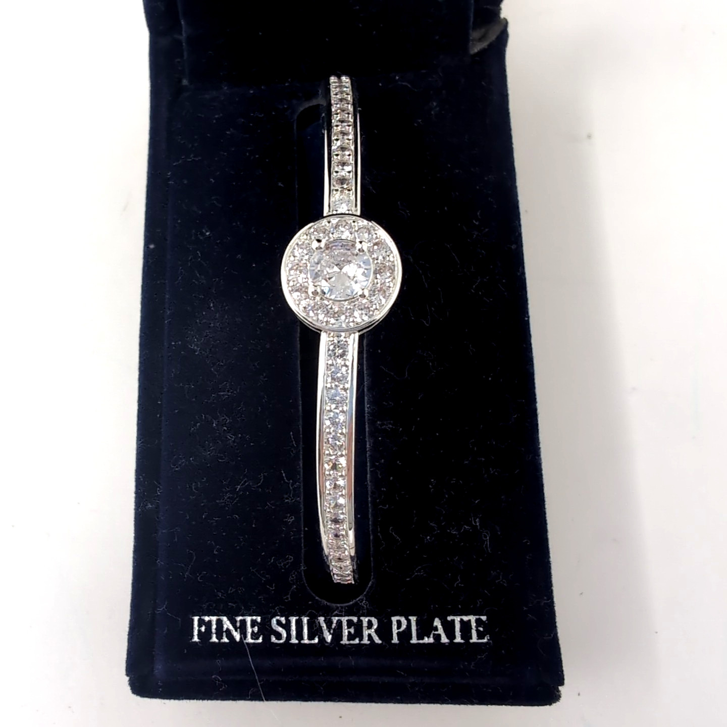 Sparkle Allure Cubic Zirconia Fine Silver Plate Oval Hinged Bangle Bracelet NEW