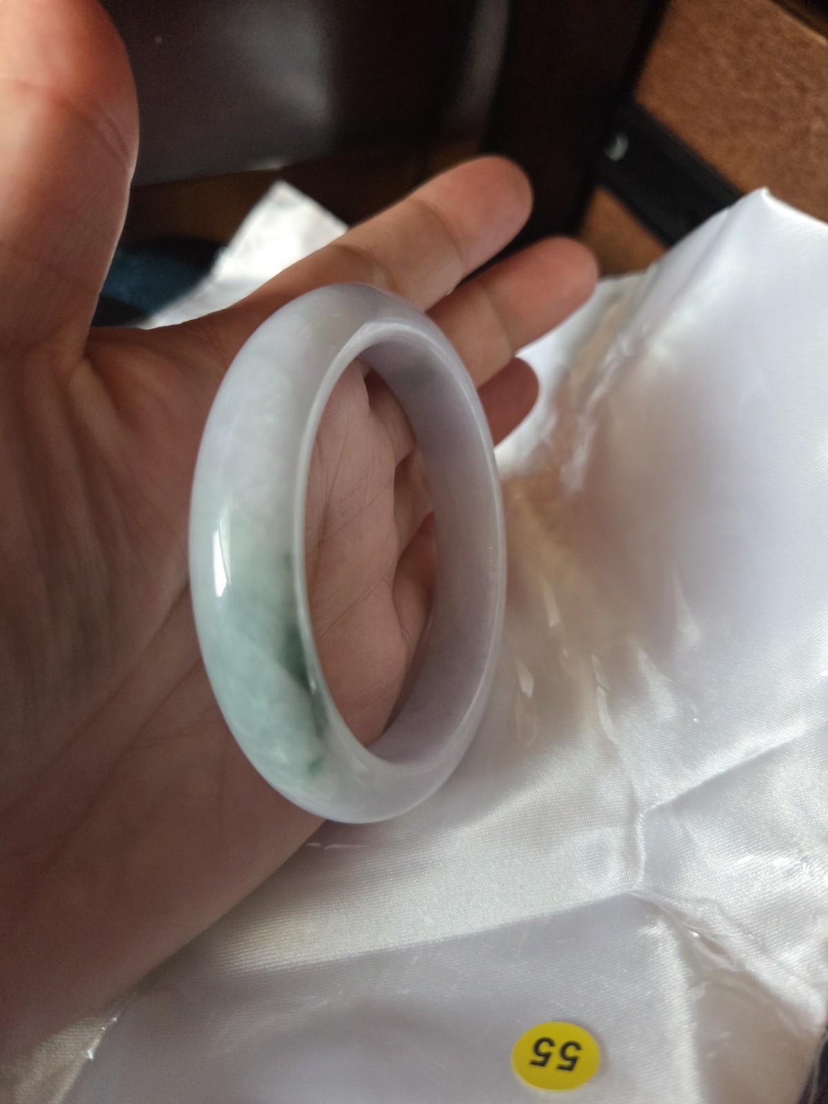 Grade A Jadeite Jade Round Bangle Lavender with green Floating with 56/57 mm