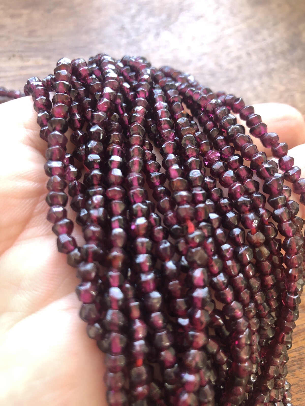 Deep Red Burgundy Faceted 3-4mm Round Garnet Gemstone Beads 14in Strand