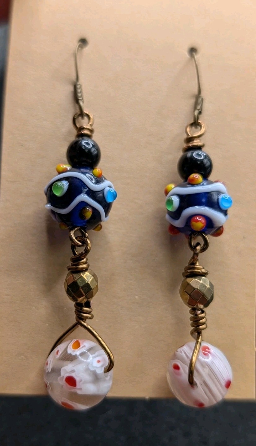 Women’s Artisan Stylish Fun Glass Mixed Beaded Drop Dangly Hook Earrings