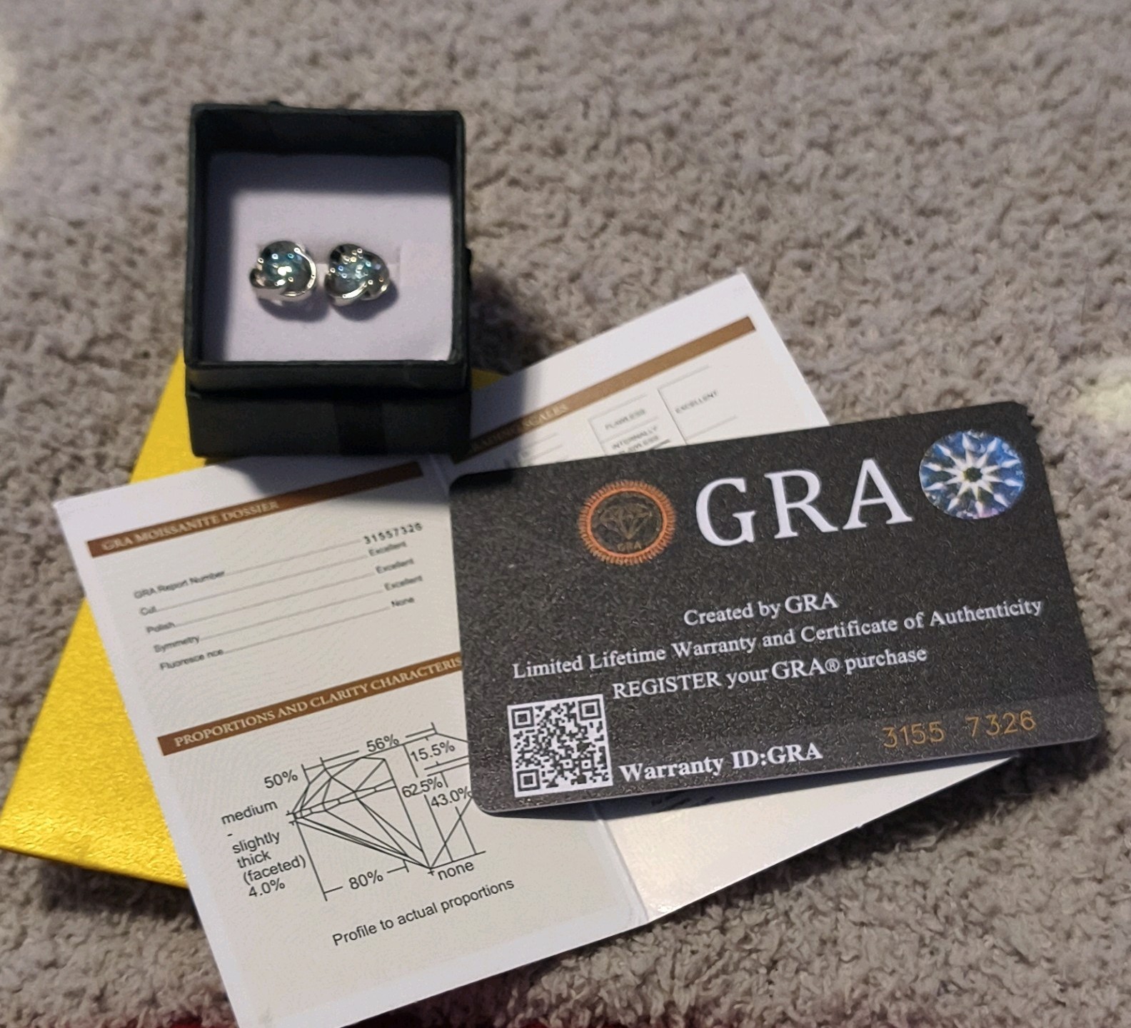 Blue Green Moissanite Stud Earrings 1.0 Ct Butterfly Back GRA Cert