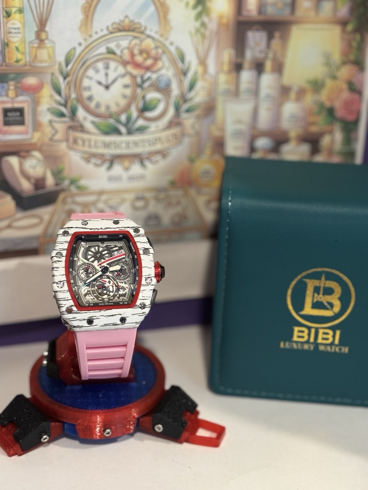 Bibi Luxury Watch In White, Pink, Red & Black (B0417).