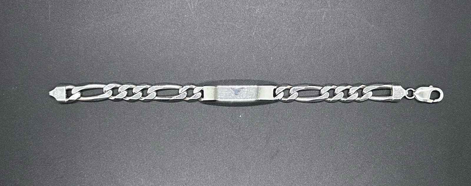 Vintage Sterling Silver Figaro Chain ID Bracelet size 9in 47.6Grams Un-Engraved