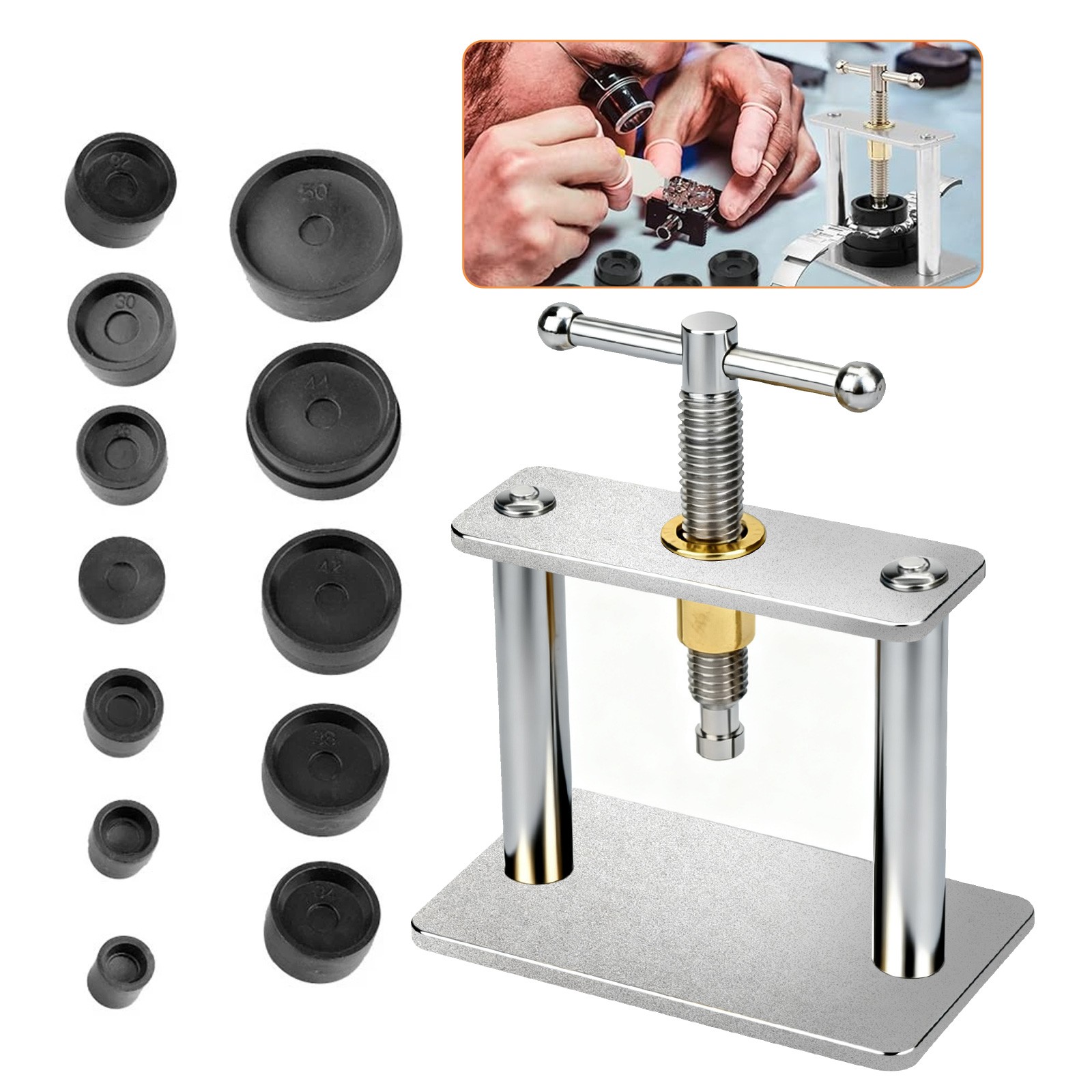 Watch Press Tool Set – Back Case Closer with 12 Molds Battery Replace DIY Repair