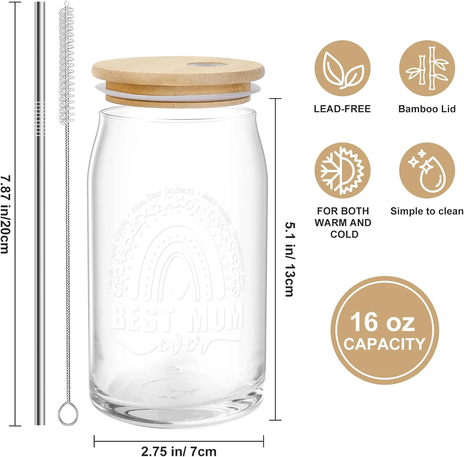 16oz Can Glass Cup Gift for Mom Mothers Day Cute Drinking Glass