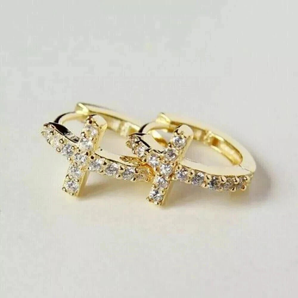 Men’s Engagement Hoop Earrings Round Cut Simulated Siamond 925 Starling Silver