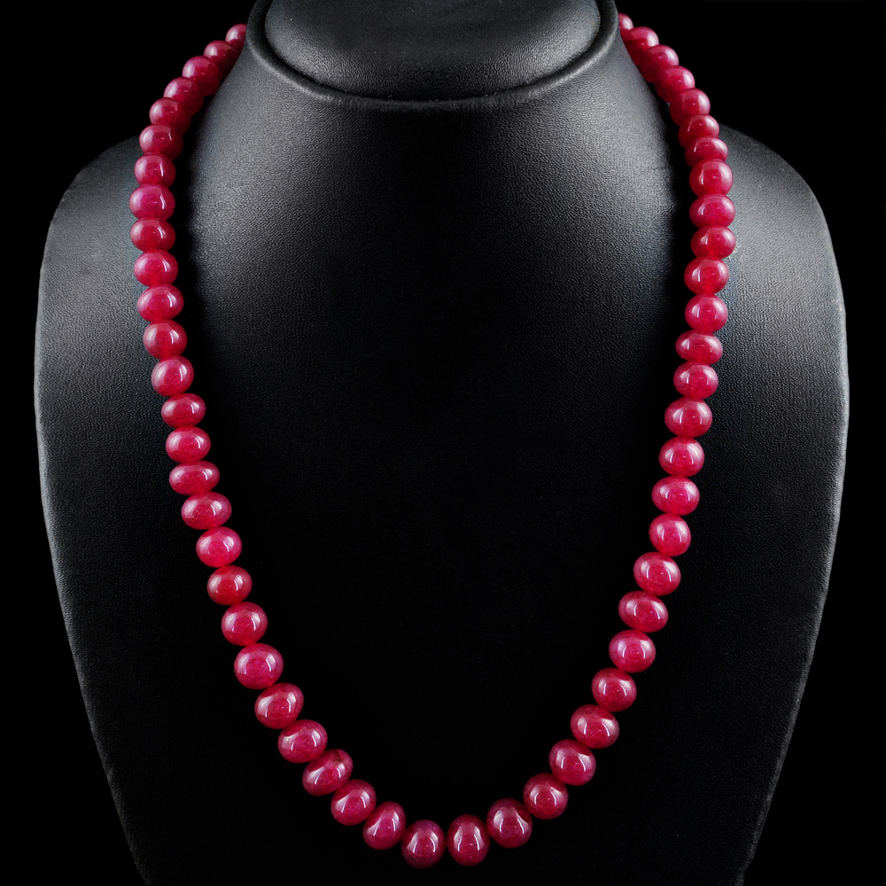 348.00 CTS EARTH MINED RED RUBY SINGLE STRAND ROUND SHAPE BEADS NECKLACE (RS)