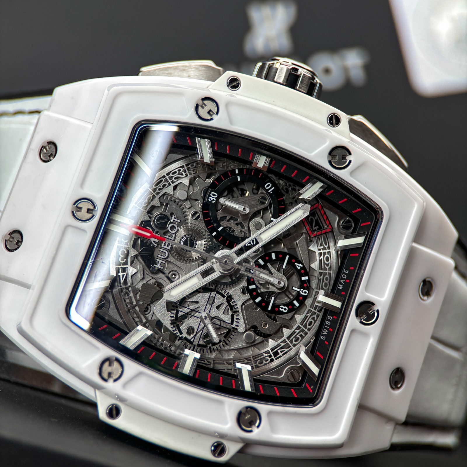 Hublot Spirit of Big Bang White Ceramic Alligator 42mm Skeleton 641.HX.0173.LR