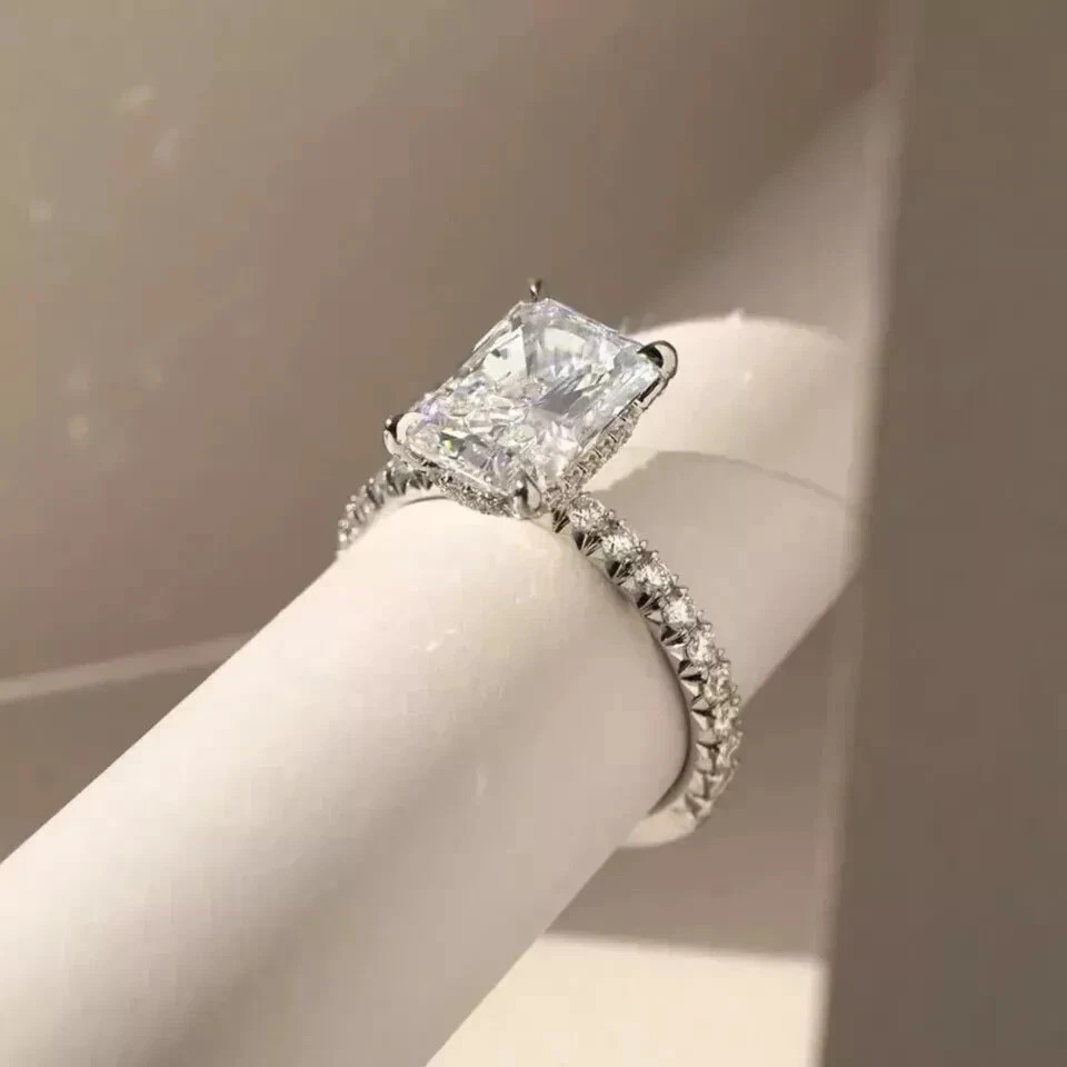 IGI Certified Radiant Cut Lab Grown Diamond Ring 14k White Gold 4 Ct VVS E F