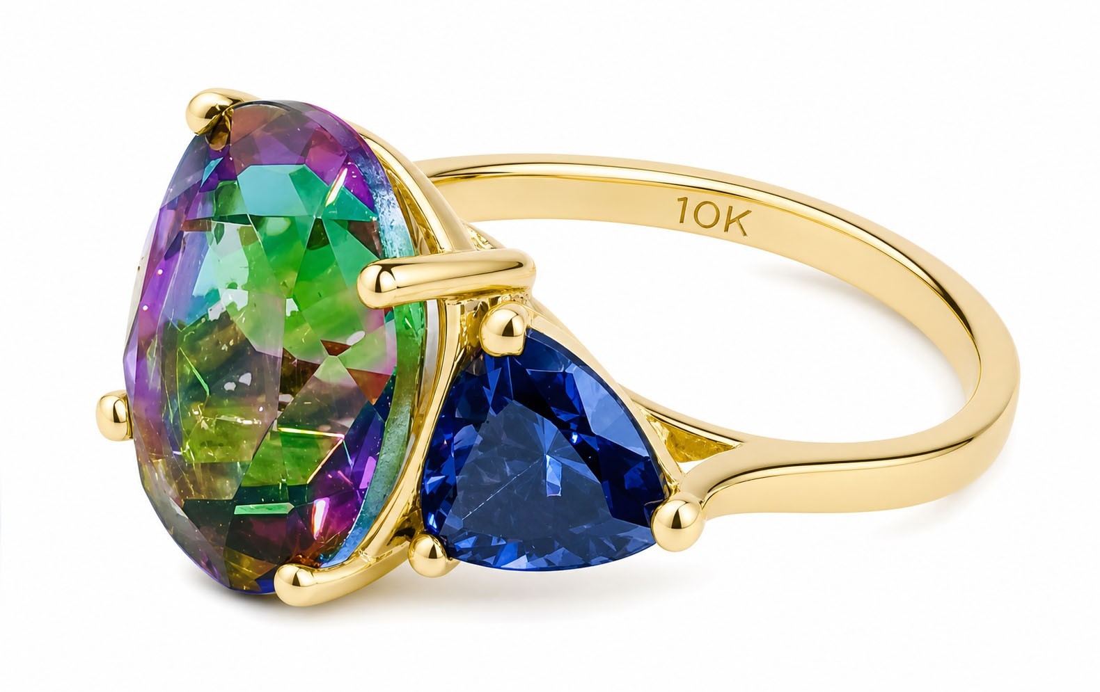 LAB CREATED MYSTIC TOPAZ 7.21 Ct & TANZANITE RING 10k SOLID GOLD – Made in USA