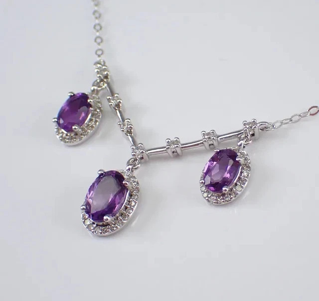 Lab-Created Amethyst 4Ct Oval Cut Drop Lariat Pendant 14K White Gold Plated