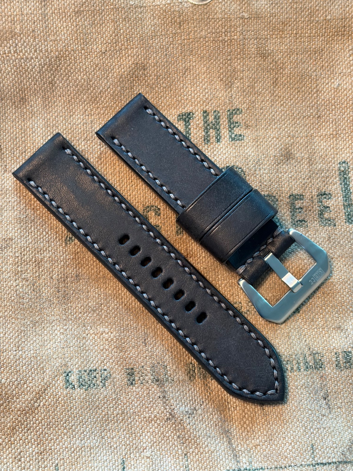 24mm Black Rustic Pueblo Handmade Leather Watch Strap Gray Panerai 85/133