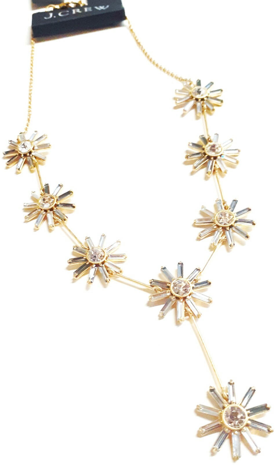 J.Crew Colorblock Crystal Flower Necklace in Black Diamond Gold Plated Brass NWT