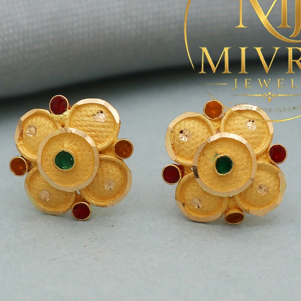 BIS 916 Stamp Bright Yellow Gold Stud Earrings Great-Grandmother Gift 1cm 1.51g
