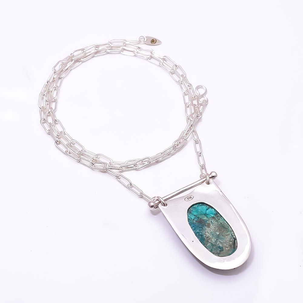 Magnesite Turquoise 925 Sterling Silver Chain Pendant 19-23″ C43, Christmas Gift