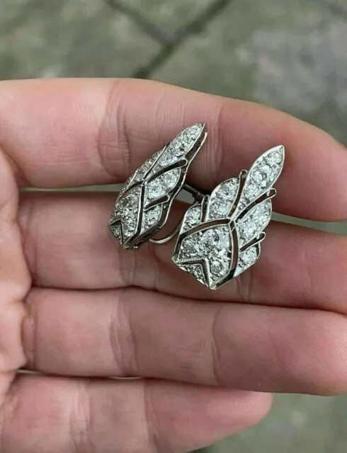 Art Deco Round Cut Lab Created Diamond Engagement 14K White Gold Plated Earrings