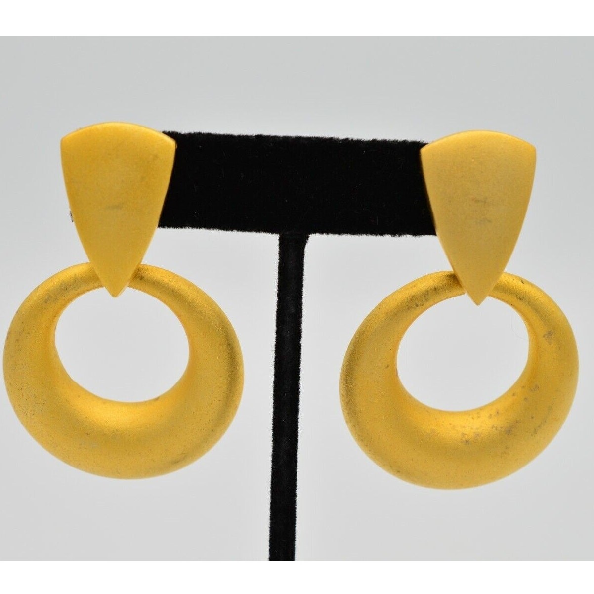 Vintage Dangle Earrings Door Knockers Matte Brushed Gold Bold Chunky 1980s BinQ