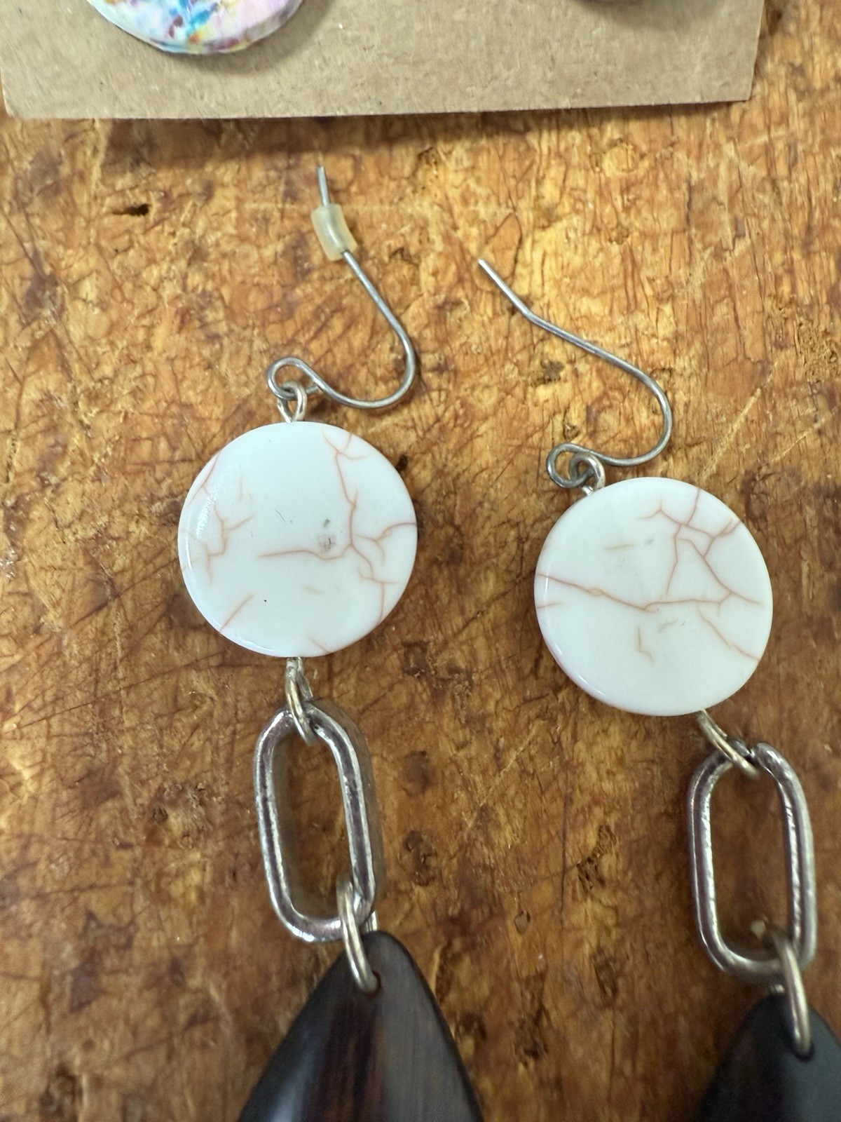 Lot of 2: multicolor round stud & white/black teardrop hook dangle earrings