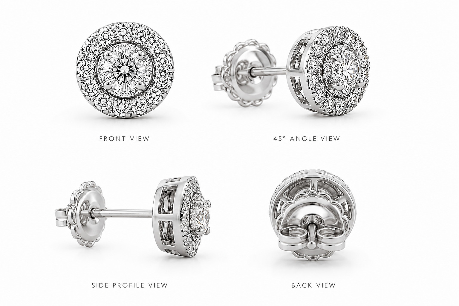 Lab Grown Diamond Cluster Stud Earrings 0.59 CT 14K White Gold EFG VS2