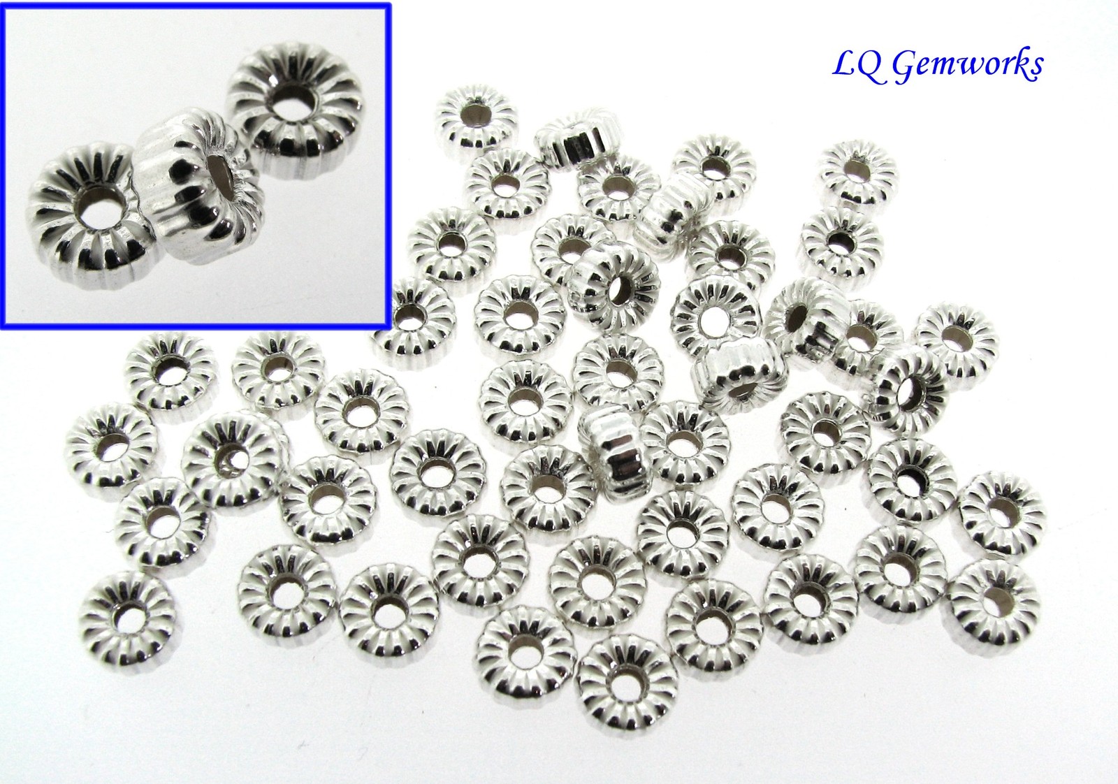 50 Ea STERLING SILVER 6mm Corrugated Rondelle Beads