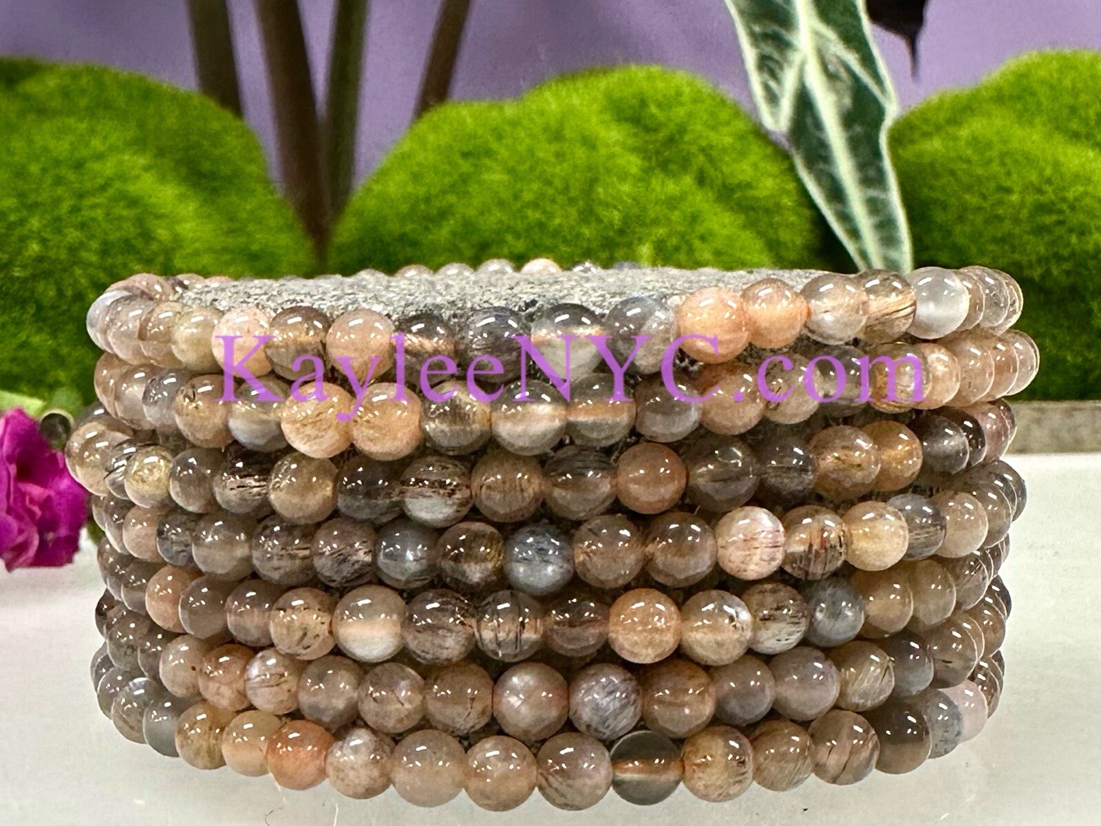 Wholesale Lot 6 Pcs Natural Black Moonstone 4mm 7.5” Crystal Stretch Bracelet