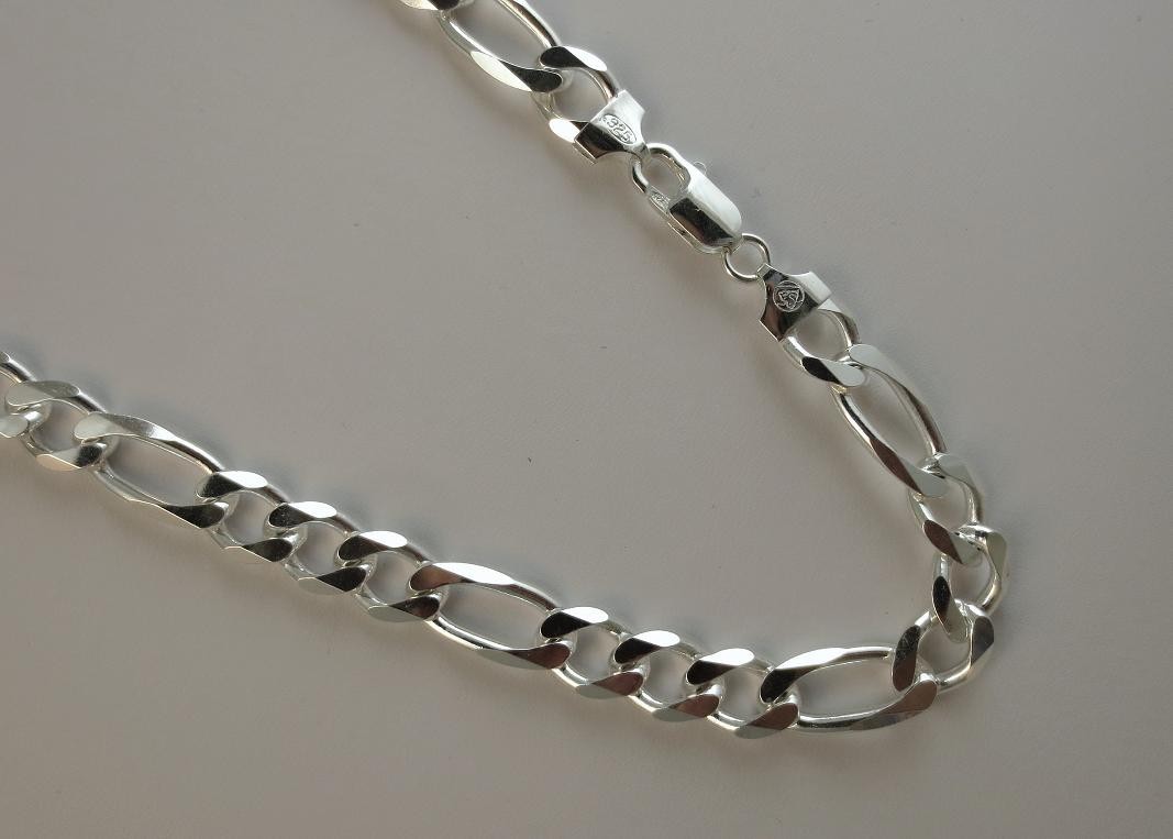 18,20,22,24,30 inches, 9mm Figaro Chain. 925 Italian Sterling Silver. 250 Gaguge