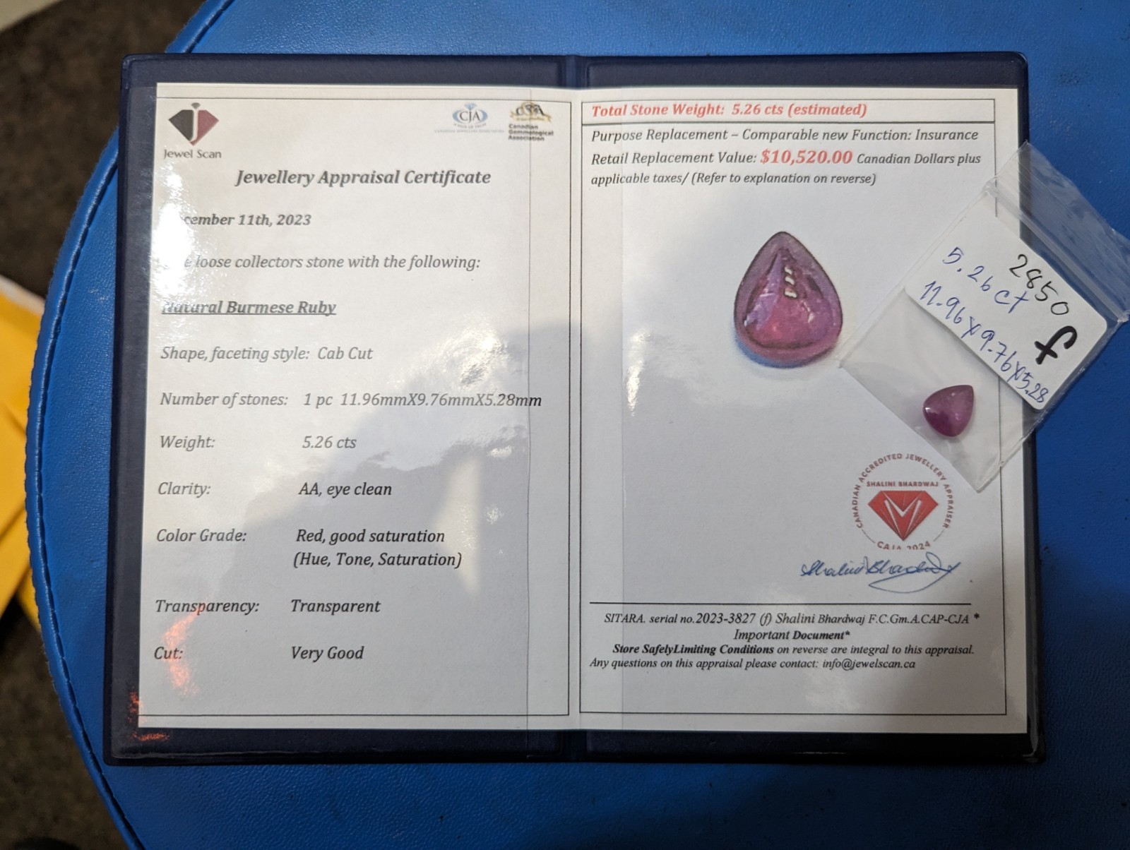 Natural Burmese Ruby – 5.26cts., Good saturation, very good cut