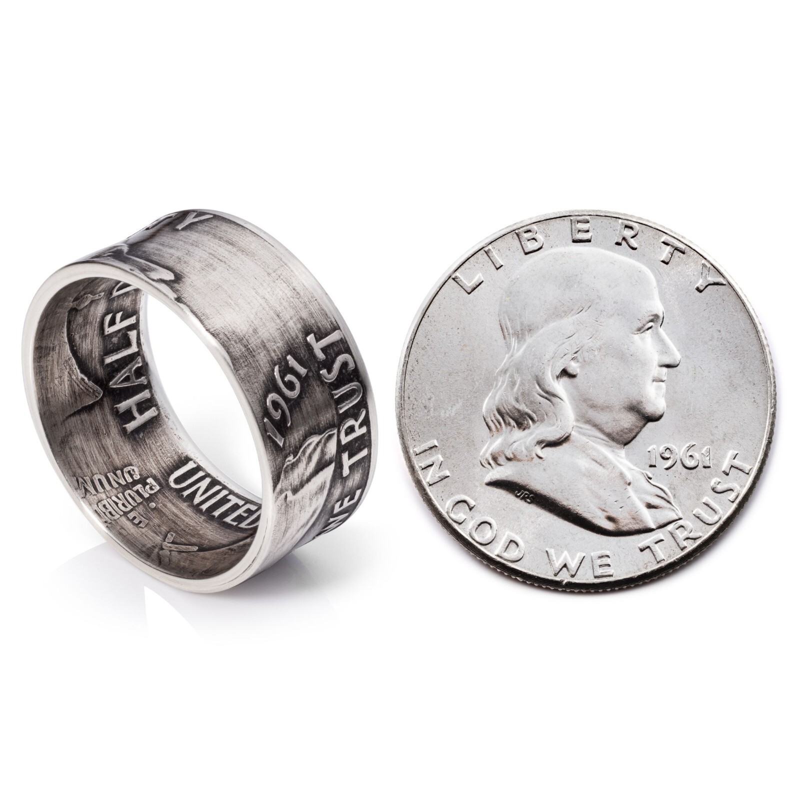 1950-1963 Silver Franklin Half Dollar – Coin Ring – Patina Finish