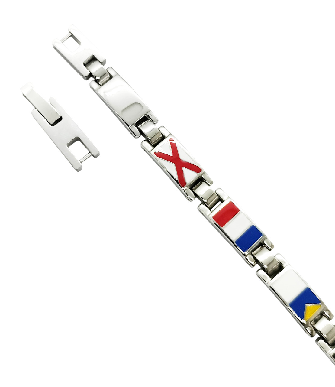 Men Steel Bracelet Nautical Flags Enamel Multicolor Adjustable Clip