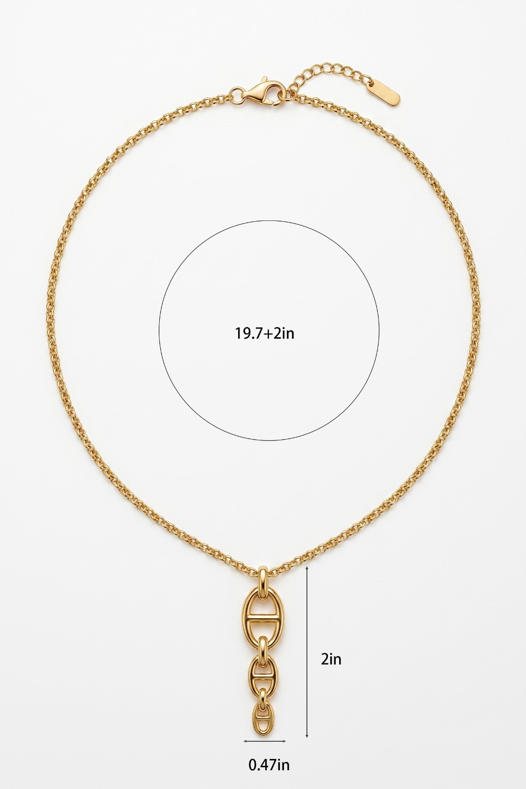 Stainless Steel 18K White Gold Plated Graduated Mariner Link Pendant Necklace