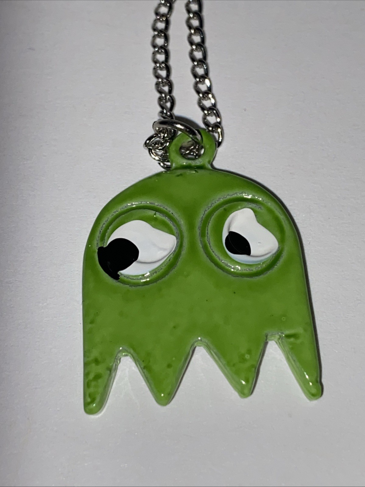 Vintage Pac Man Video Game Green Ghost Necklace