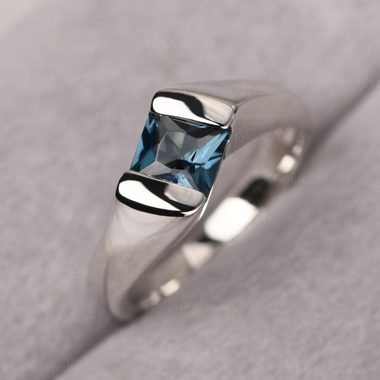 London Blue Topaz Ring 925 Sterling Silver Ring princess Cut Ring Cocktail Ring