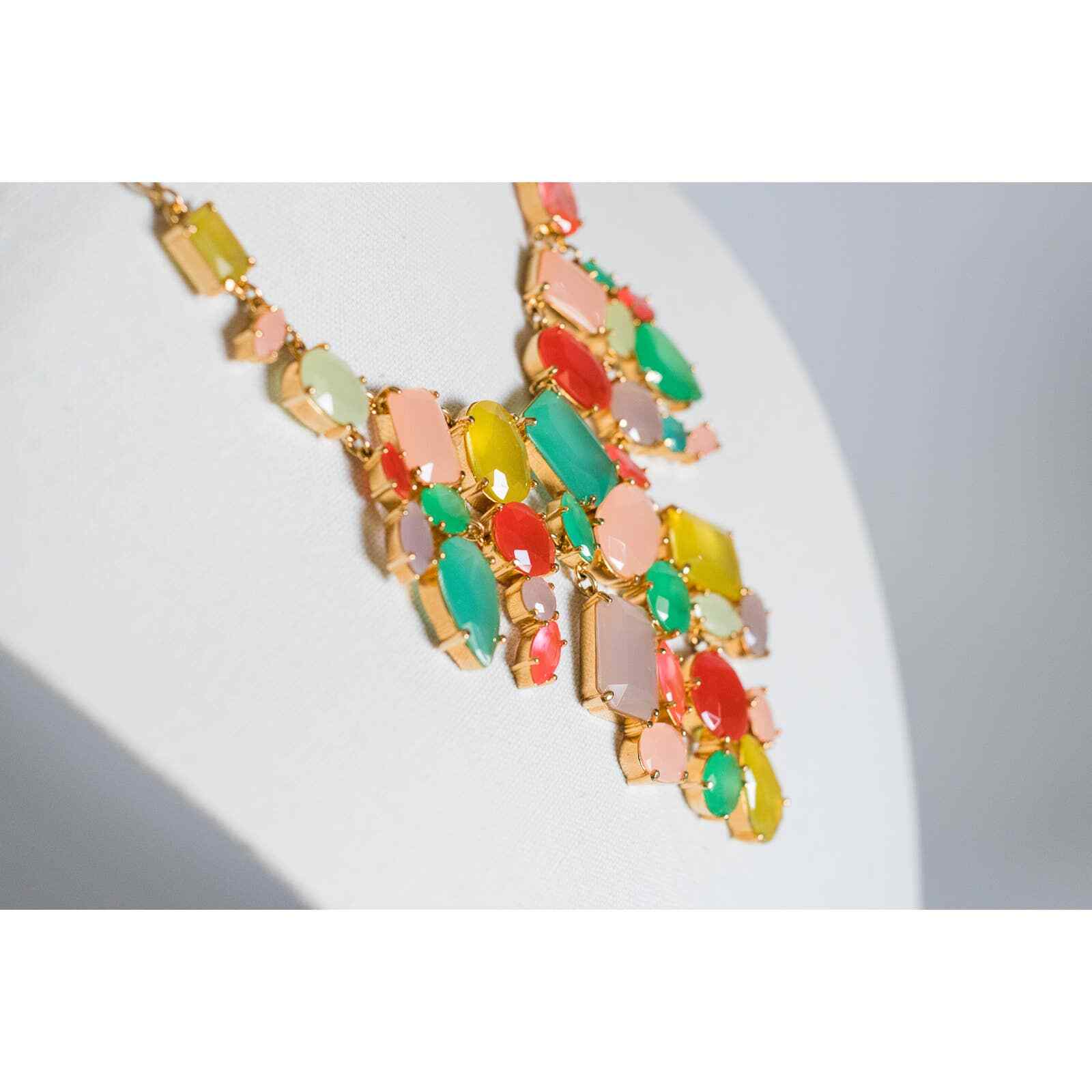 Preowned Kate Spade Gumdrop Gem Statement Bib Necklace 12K Gold Plated Metal