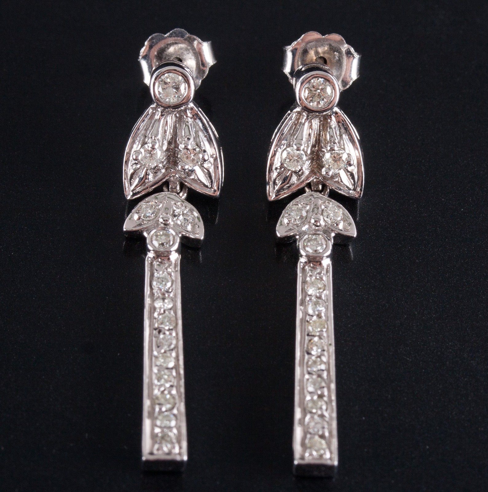14k White Gold Round H-I SI1-SI2 Diamond Dangle Earrings .49ctw 4.98g