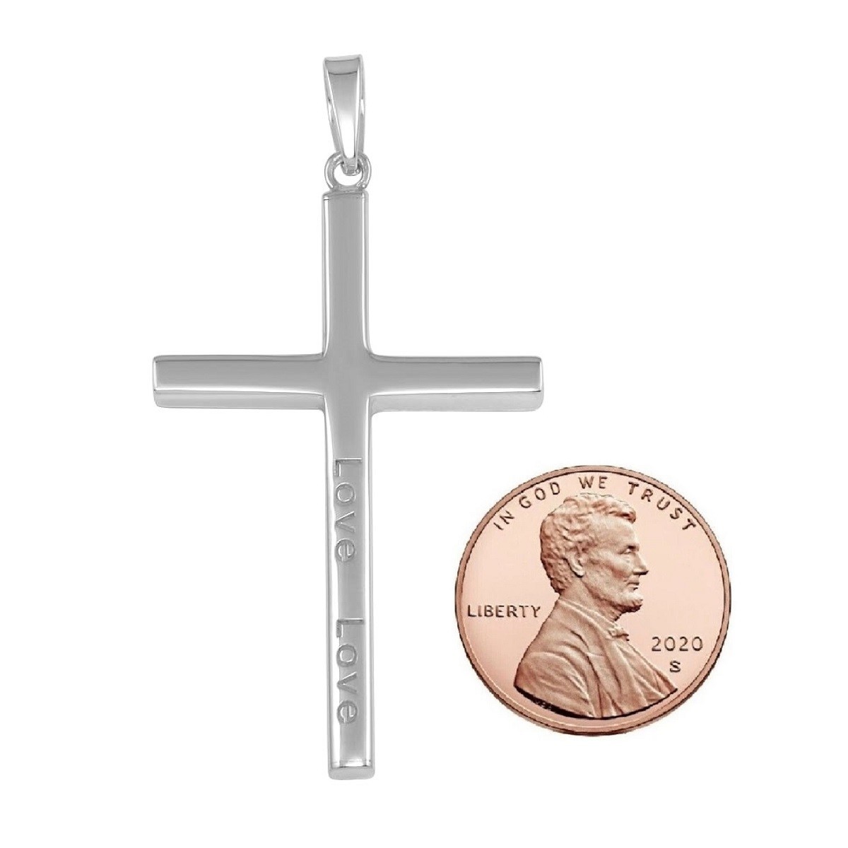 Sterling Silver Engraved “Love Love” Solid Cross Pendant / Charm