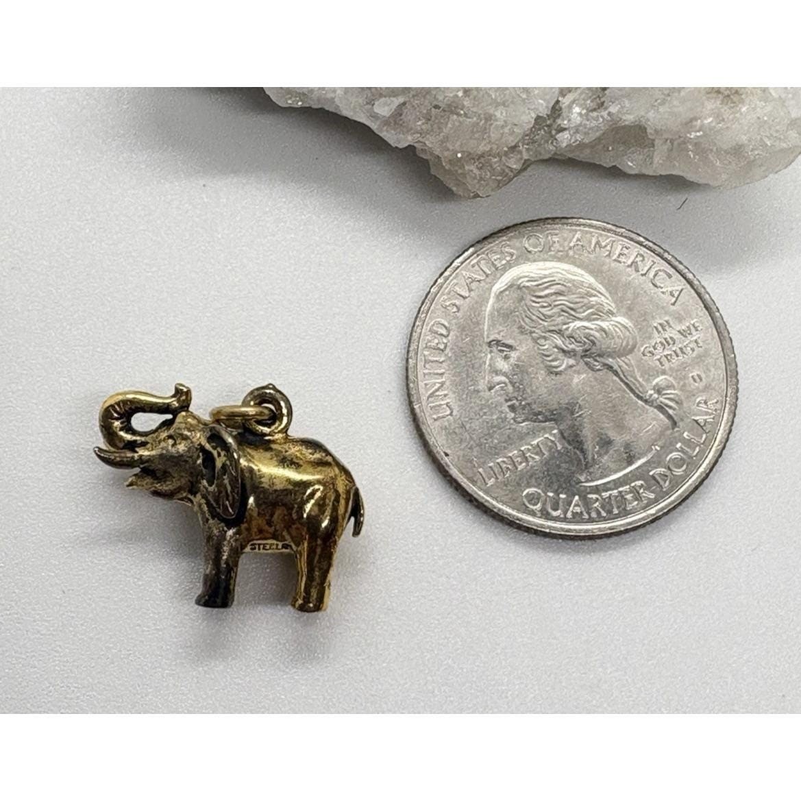 Vintage Kinney 3D Elephant Charm Gold Over Sterling 925 Silver 5.7g Animal