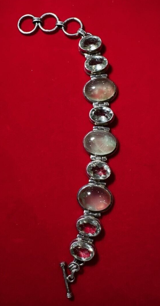 Hallmarks CR Green Tourmaline Amethyst Sterling Silver Bracelet Birmingham DA5